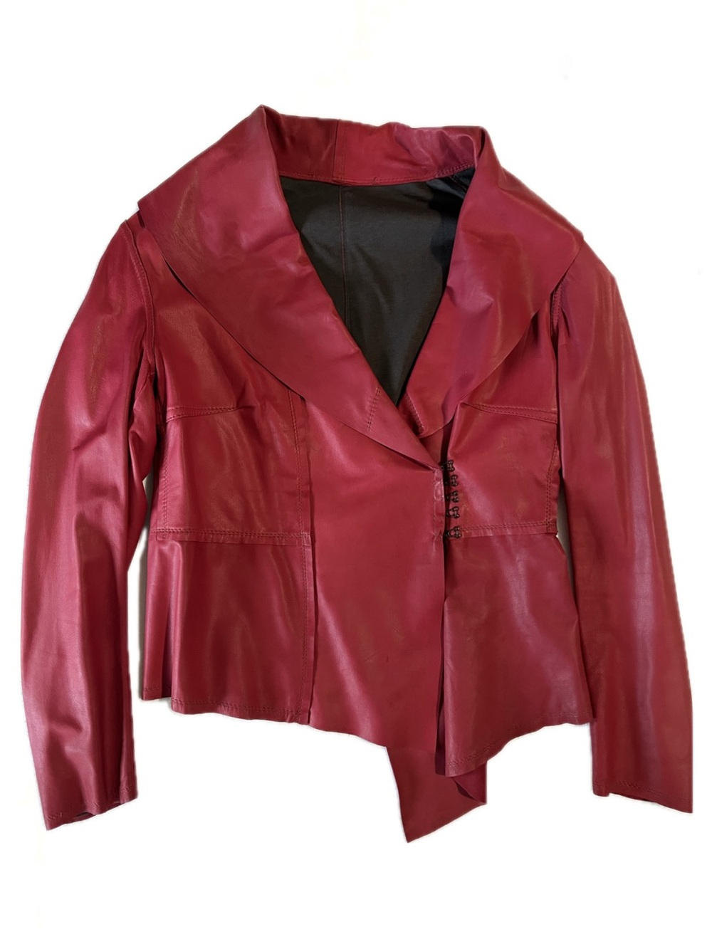 Gimo's Red Asymmetric Leather Jacket - Soft Lambskin Like New size M/L